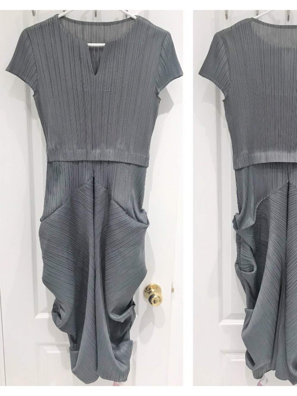 Gray Pleated Short Sleeve Dress Size S
